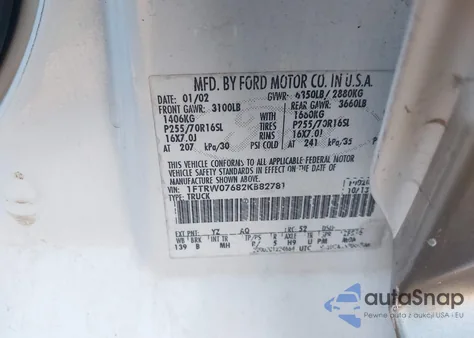 2002 Ford F-150 Lariat/Xlt from USA, damaged, VIN 1FTRW07682KB82781